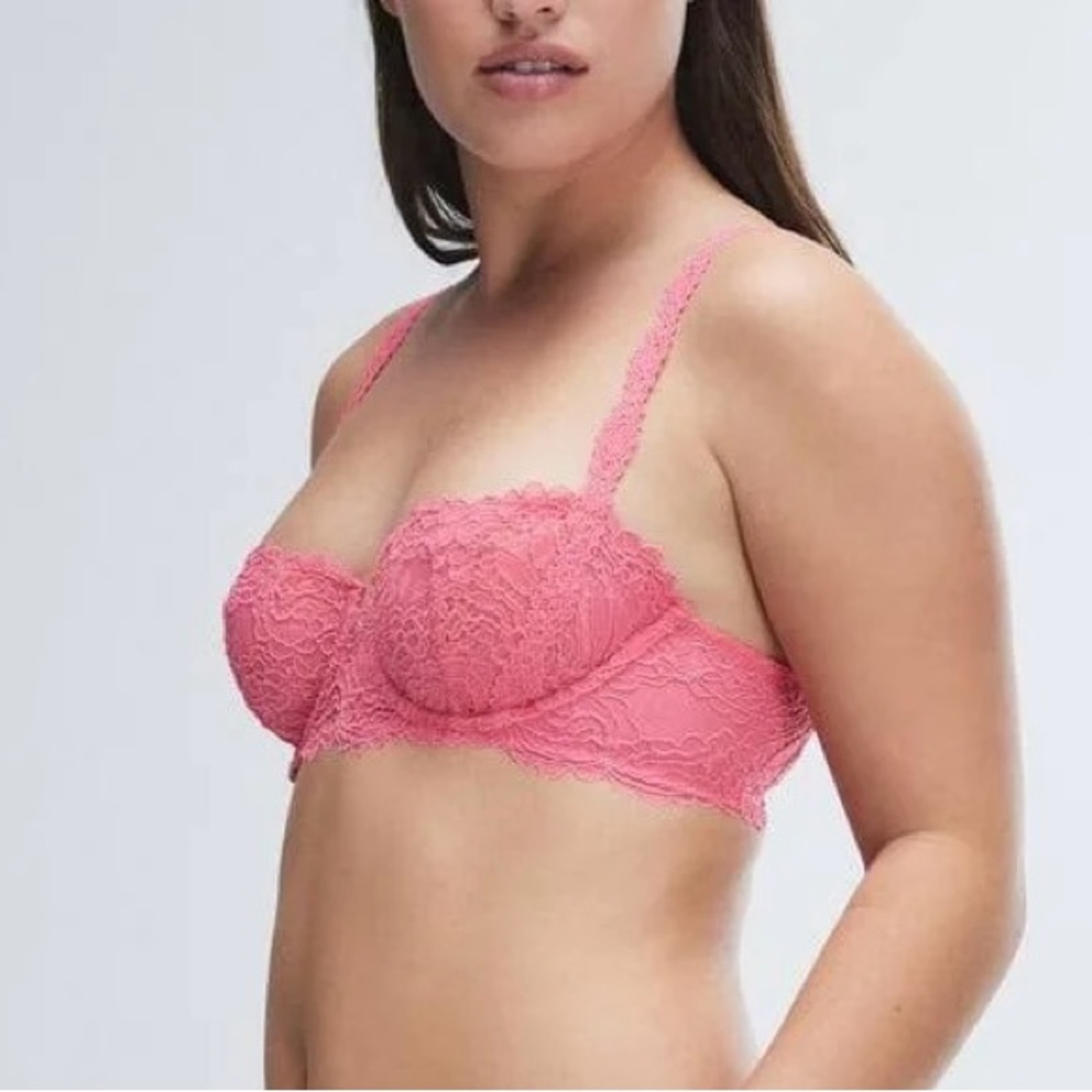 34D Savage x Fenty Romantic Corded Lace Unlined Baconette Bra in Acacia Pink - Picture 2 of 7
